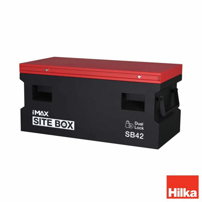 Hilka 42" Heavy Duty Steel Site Storage Box 107Cm Tool Chest Industrial Lockable Waterproof Gas Struts Black Red from B&Q