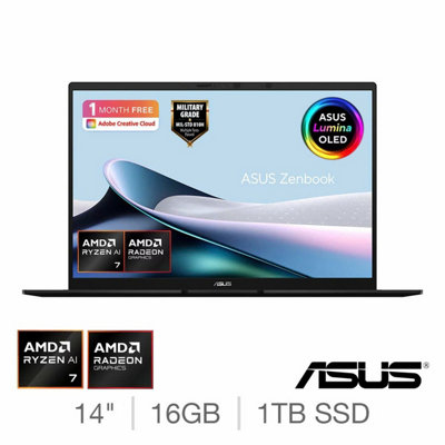 Asus Zenbook 14 Copilot+ Pc, Amd Ryzen Ai 7 445, 16Gb Ram, 1Tb Ssd, 14 Inch Wuxga Oled, Radeon Graphics, Windows 11, Black
