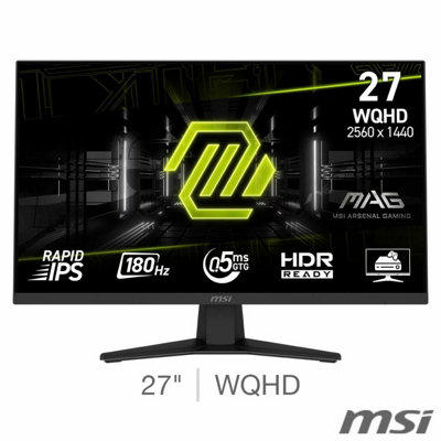Msi Mag 27 Inch Wqhd Gaming Monitor 180Hz 0.5Ms Ips Hdr Ready Adaptive Sync Console Mode 2560X1440 Hdmi 2.1 9S6-3Ce41H-011 Black