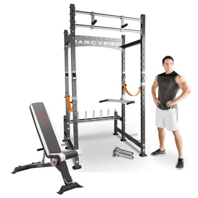 Marcy Himt Cage & Utility Bench, Adjustable Weight Training Rack, Pull-Up Bars, 135Kg Capacity, Steel Frame