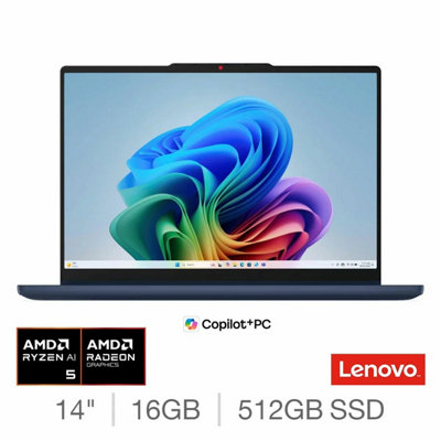 Lenovo Ideapad 5 14Agp11 Copilot+ Pc, Amd Ryzen 5 Ai, 16Gb Ram, 512Gb Ssd, 14 Inch Convertible 2 In 1 Laptop, 83Uh000Uuk
