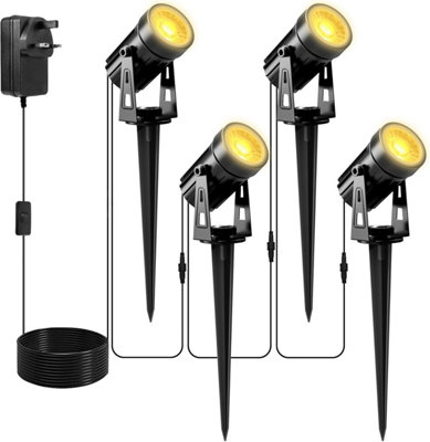 Natpow Garden Lights Mains PoweredLandscape Spotlights With AdapterWarm White Uplighters 5 V Ip 65 Waterproof Outdoor Spike from B&Q