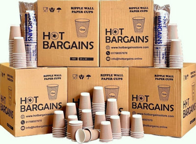  - Hot Bargains 500 X Kraft 12 Oz Disposable Coffee Cups Ripple 3 Ply Paper For Tea Drinks