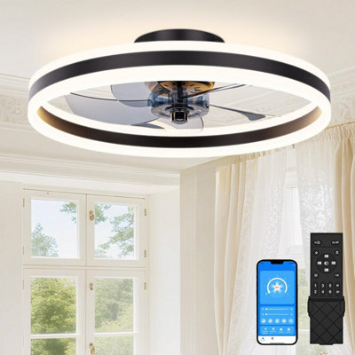 Sunkenet Ceiling Fans With Lights And Remote50 Cm Fan Light3000 K-6500 K Dimmable Smart Led 6 Wind Speeds & ReversibleBlack from B&Q