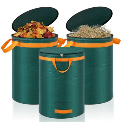  - Eurhomewit 3 Pcs Green Garden Waste Bags 272 LLarge Refuse Heavy Duty With Handles And LidSacks Reusable For Grass Leaves