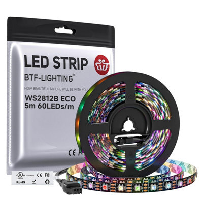 Btf-Lighting Ws 2812 E Eco Rgb Alloy Wires 5050 Smd Individual Addressable 16.4 Ft 60 Pixels / M 300 Pixels Flexible Black Pcb from B&Q