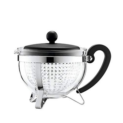  - Bodum 1 Litre Borosilicate Glass Chambord Teapot With Coloured Handle Transparent Filter And LidBlack