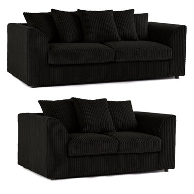 Furnishings For Less UK Luxor Jumbo Cord Black 3 + 2 Fabric Sofa Suite from B&Q