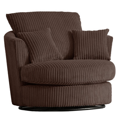 Furnishings For Less UK Luxor Jumbo Cord Chocolate Fabric Single Seater 360 Degree Swivel Chair Sofa Accessory from B&Q