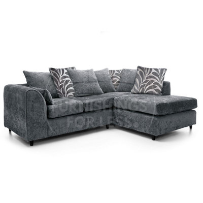 Furnishings For Less UK Zina Grey Chenille L Shaped 3 To 4 Seater Corner Sofa Scatter BackRight Hand Facing from B&Q