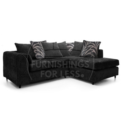 Furnishings For Less UK Zina Black Chenille L Shaped 3 To 4 Seater Corner Sofa Scatter BackRight Hand Facing from B&Q