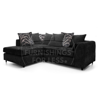 Furnishings For Less UK Zina Black Chenille L Shaped 3 To 4 Seater Corner Sofa Scatter BackLeft Hand Facing from B&Q