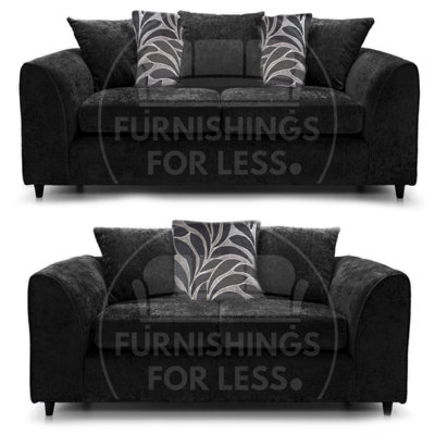 Furnishings For Less UK Zina Black Chenille Fabric 3 + 2 Seater Sofa Suite from B&Q