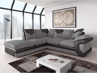 B&Q -  Dino Large Black And Grey L Shaped Cormer Sofa With FootstoolLeft Hand Facing