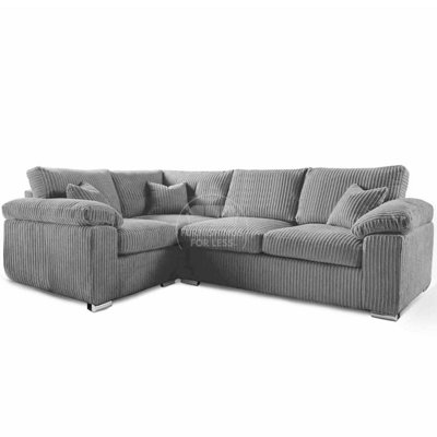 B&Q -  Delta Large Grey 4 Seater Corner Sofa Left Hand Facing Jumbo Cord L Shape