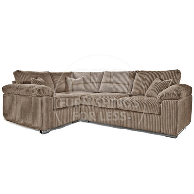B&Q -  Delta Large Coffee 4 Seater Corner Sofa Left Hand Facing Jumbo Cord L Shape