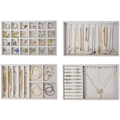  - Procase Jewellery Tray Organiser 4 Set Drawer Velvet Stackable Storage For Display Earring Necklace Ring BraceletGift Women