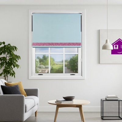 Furnished Duck Egg Blue Blackout Roller Blind With Pink Glitter EdgeTrimmable (W)210Cm X (L)165Cm from B&Q