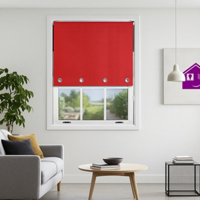 Furnished Made To Measure Blackout Roller Blinds With Big Round EyeletsRed Blind (W)60Cm (L)210Cm from B&Q