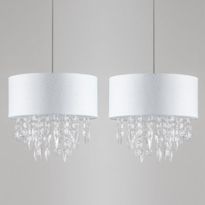 First Choice Lighting Set Of 2 FijiWhite Fleck Jewelled Easy Fit 40Cm Pendant Shades from B&Q