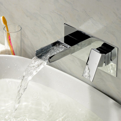 Nes Home Ozone Square Waterfall Wall Mounted Basin Mixer Tap Chrome from B&Q