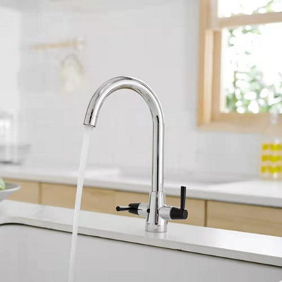 B&Q -  Sleek Kitchen Mixer Tap Dual Lever Swivel Spout Chrome Uk Standard Fitting