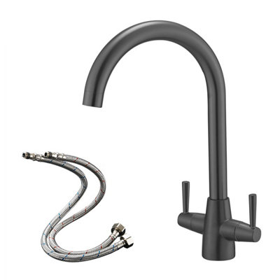 Heable Sleek Kitchen Mixer Tap Dual Lever Swivel Spout Grey With Uk Standard Fittings from B&Q