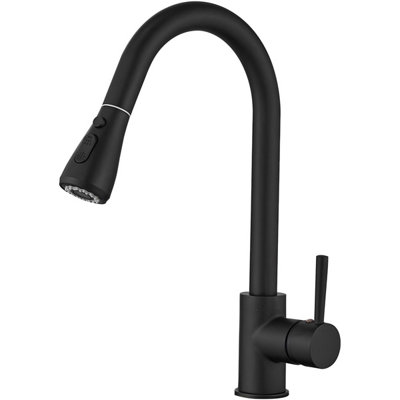 Heable Sleek Kitchen Sink Mixer Tap Matte Black Pull Down Sprayer Single Handle High Arc from B&Q