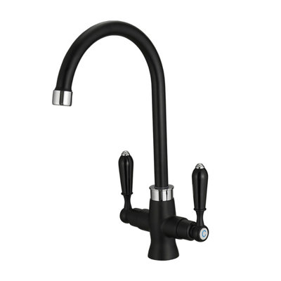 Heable Sleek Matte Black Kitchen Sink Mixer Tap Dual Lever Monobloc Swivel Spout Uk Standard Fittings from B&Q