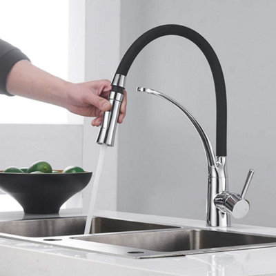 Heable Sleek Pull Down Kitchen Sink Mixer Tap With Dual Function Sprayer And Black Silicone Hose In Chrome Finish from B&Q