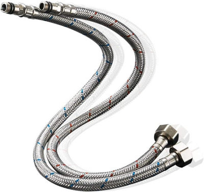 Heable Durable Kitchen Monobloc Mixer Tap Connectors Flexi Pipes 400mm Long M10 X1/2 Silver Pack Of 2 from B&Q