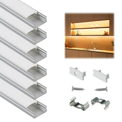 Muzata 6 Pack 3.3 Ft / 1 M Led Profile With Milky White Cover Silver Aluminum U Shape Diffuser Channel Strip Light Easy from B&Q