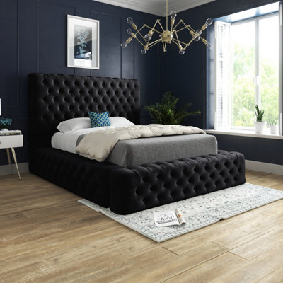 B&Q -  Cambridge Upholstered Soft Plush Black Velvet Bed Frame 6Ft