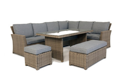 Out & Out Original Out & Out Palma 9 Seater Corner Outdoor Rattan Garden Lounge Set In Grey from B&Q