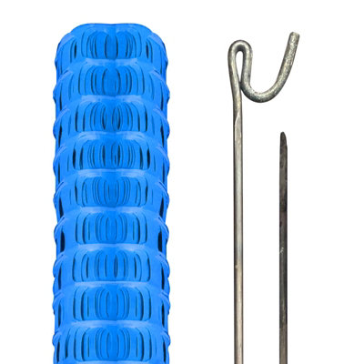 PegdevPdlHighly Durable Blue Plastic Barrier FencingMesh With Steel Fence PinsHeavy Duty Fencing 25 Metres 10 Pins from B&Q