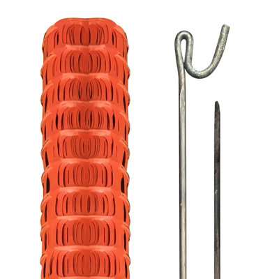 PegdevPdlHighly Durable Orange Plastic Barrier FencingMesh With Steel Fence PinsHeavy Duty Fencing 50 Metres 20 Pins from B&Q