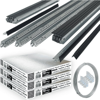 Black Suspended Ceiling Grid Kit10M² Black Metal Frame System 600mm X 600mm With Wipeable Tiles Ceiling Expert Ltd from B&Q