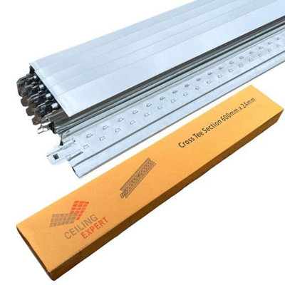 Pack Of 10 Chrome ( Mirroring) Cross Tee Section 600mm X 24mm Grid Components Ceiling Expert Ltd from B&Q