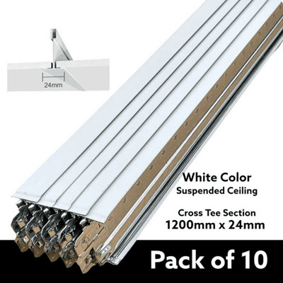 Pack Of 10 White Cross Tee Section 1200mm X 24mm Suspended Ceiling Grid Bar Ceiling Expert Ltd from B&Q