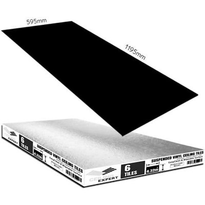 Suspended Black Ceiling Tiles Vinyl Laminated Easyclean & Wipeable 1195mm X 595mm To Fit In 1200X600 Ceiling Expert Ltd from B&Q