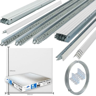 Ceiling Expert 10M2 (Square Meter)  White Suspended Ceiling Grid System 600 X 600mm 24mm WideGrid Only from B&Q