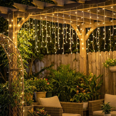 Darphe 20M Solar Powered Led Icicle String Lights With Remote Control,warm Yellow