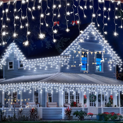 Darphe 30M Solar Powered Led Icicle String Lights With Remote Control,white Light