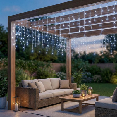 Darphe 15M Solar Powered Led Icicle String Lights With Remote Control,white Light