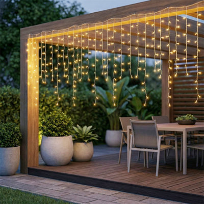 Darphe 15M Solar Powered Led Icicle String Lights With Remote Control,warm Yellow