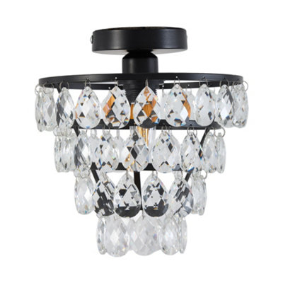 Darphe Sleek Black Iron Frame Crystal Ceiling Light from B&Q