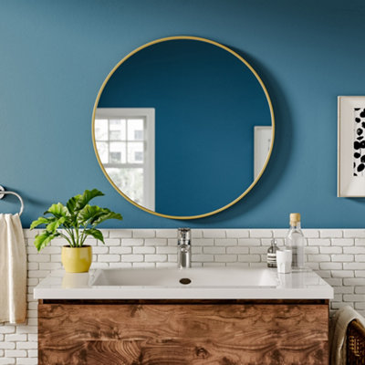 Darphe Nordic Round Gold Framed Wall Mounted Bathroom Mirror Shatterproof 60Cm from B&Q