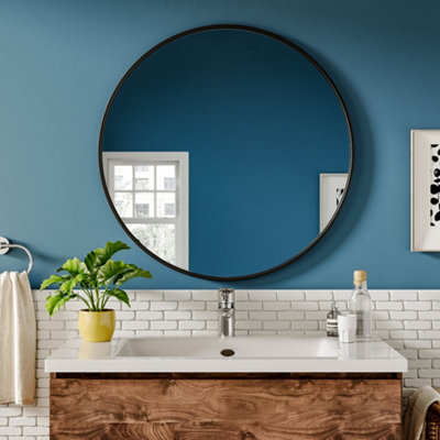 Darphe Nordic Round Black Framed Wall Mounted Bathroom Mirror Shatterproof 80Cm from B&Q