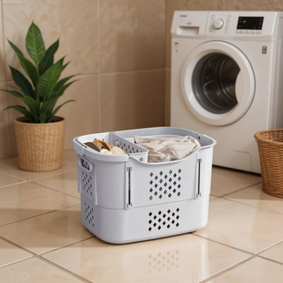 Darphe Portable Grey Collapsible Laundry Basket With Handles And Divider from B&Q