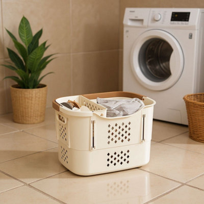 Darphe Portable Creamy White Collapsible Laundry Basket With Handles And Divider from B&Q